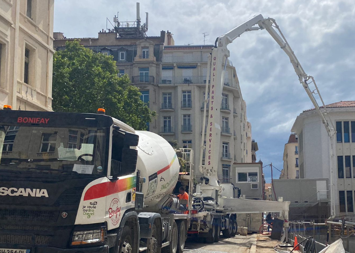 chantier avec gamme de bétons b-green bas carbone